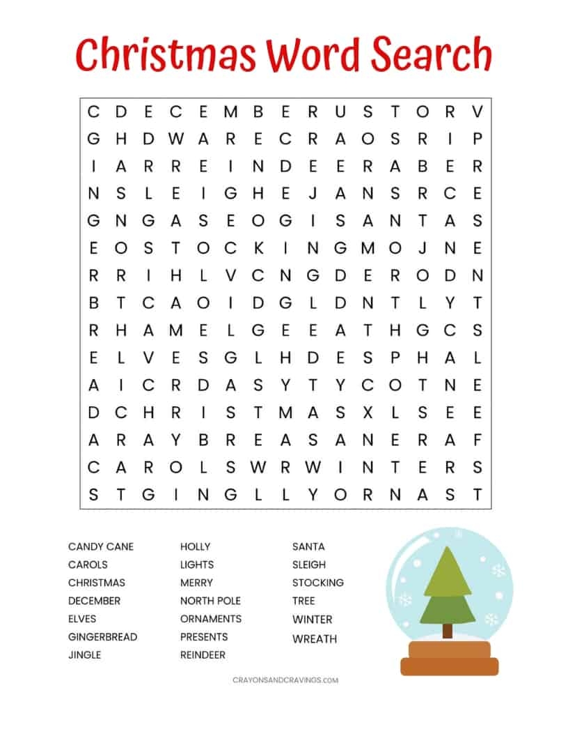 1st Grade Christmas Word Search Printable