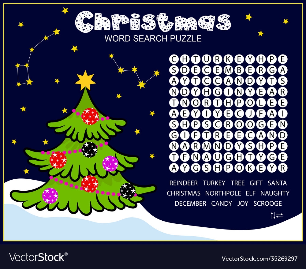 Christmas Word Search Puzzle For Kids Royalty Free Vector