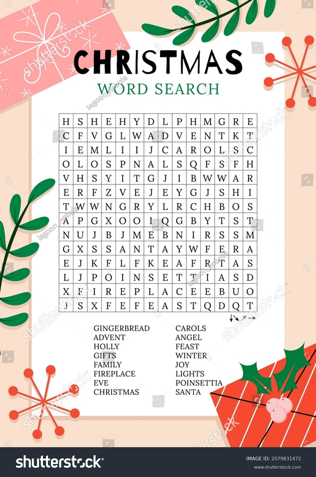 Christmas Word Search Puzzle Holiday Crossword Stock Vector Royalty Free 2079831472 Shutterstock