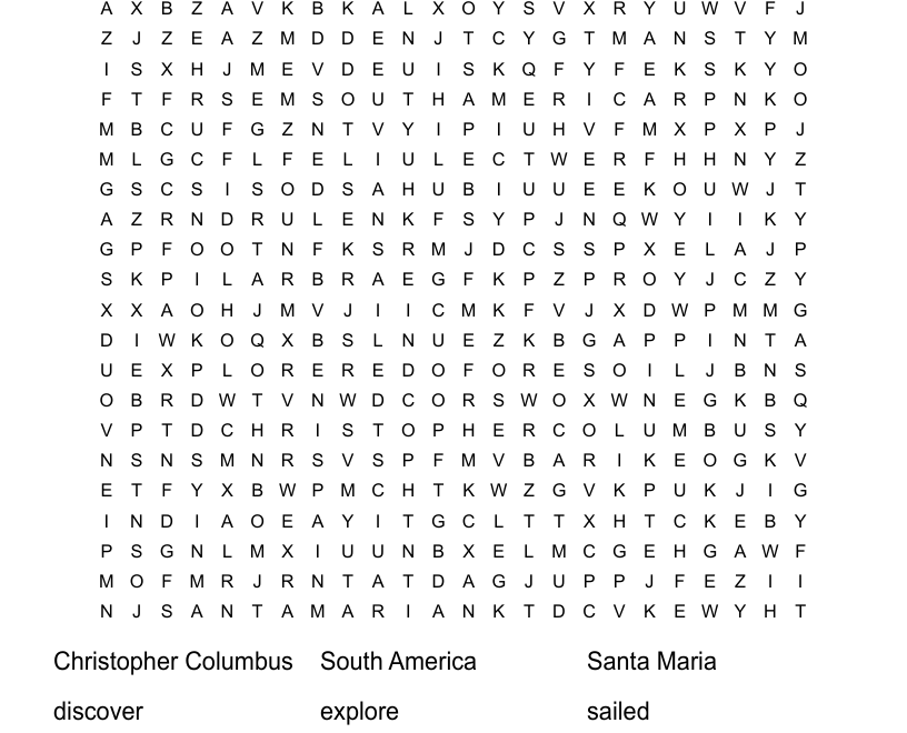 Christopher Columbus Word Search WordMint