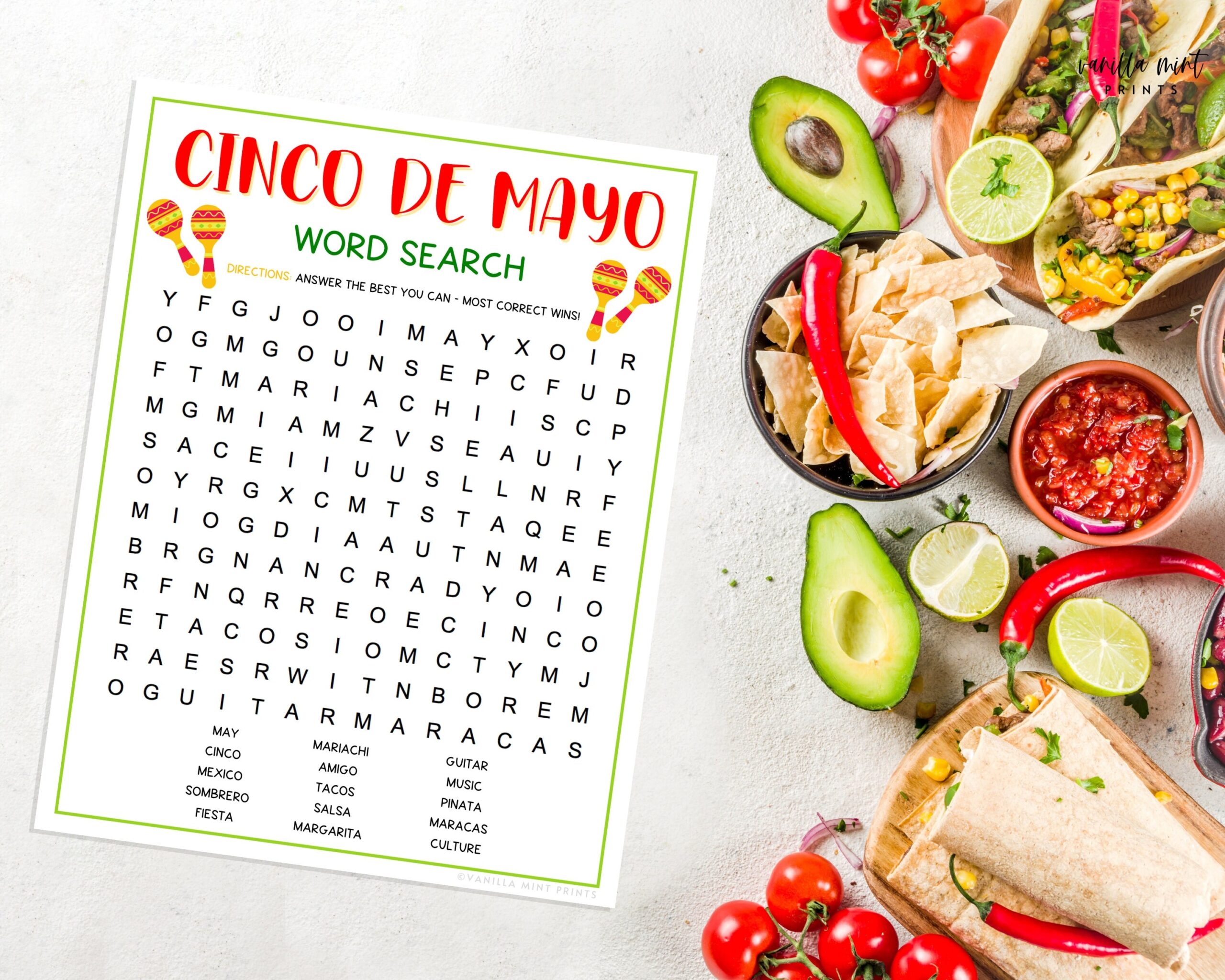 cinco de mayo word search game word puzzle mexican party games fun cinco de mayo games party games for kids adults fiesta etsy