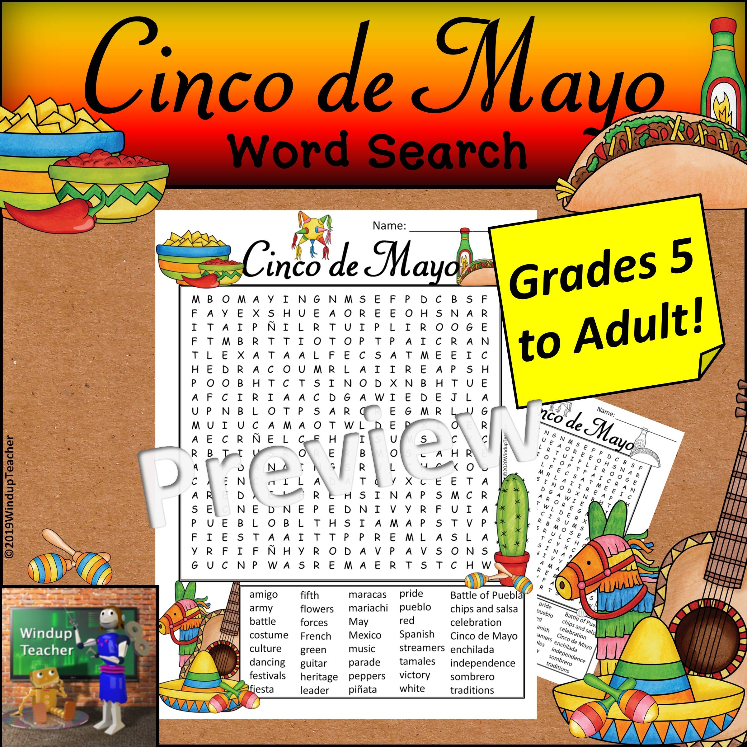 cinco de mayo word search hard grades 5 to adult made by teachers