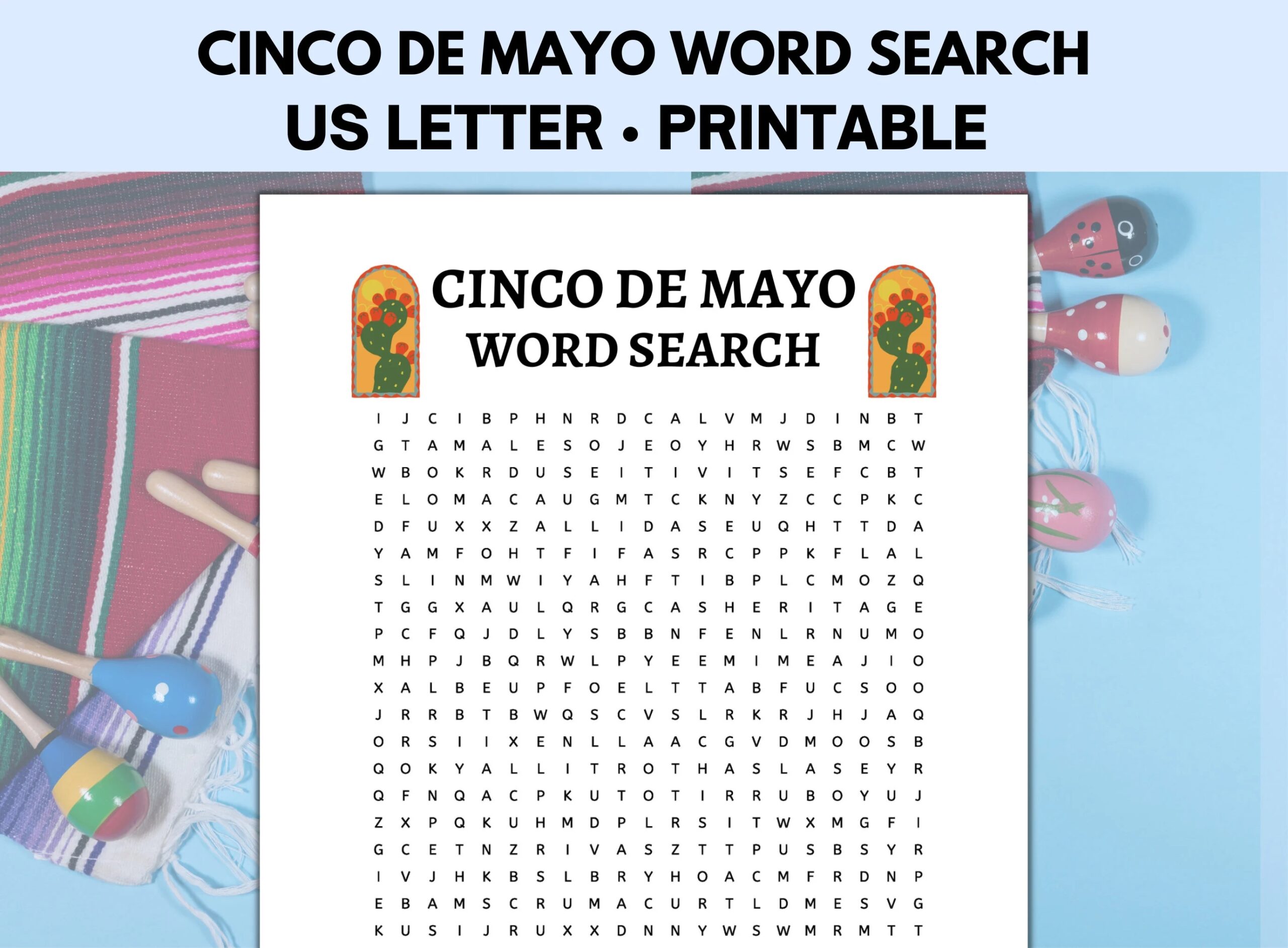 Cinco De Mayo Word Search Puzzle Cinco De Mayo Games Fiesta Games Mexican Party Games Etsy
