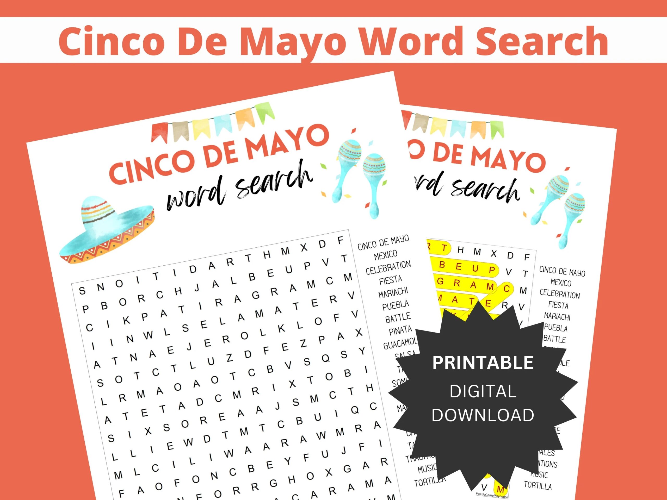Cinco De Mayo Word Search Puzzle Mexican Fiesta Printable Party Game For All Ages Fun Search A Word Educational Activity Etsy