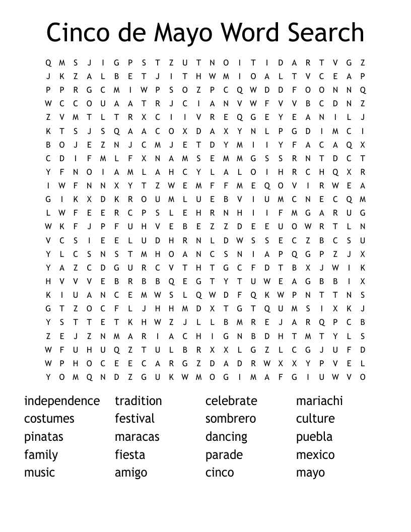 Cinco De Mayo Word Search Printable