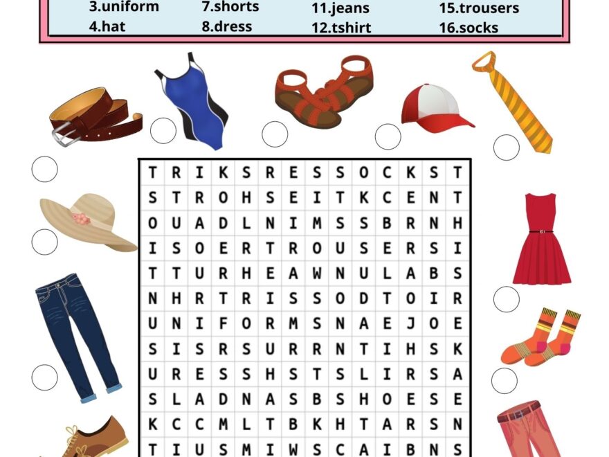 Clothes Word Search 2 Ezpzlearn