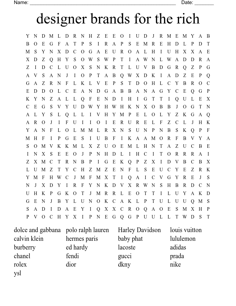 Clothing Brands Word Search WordMint