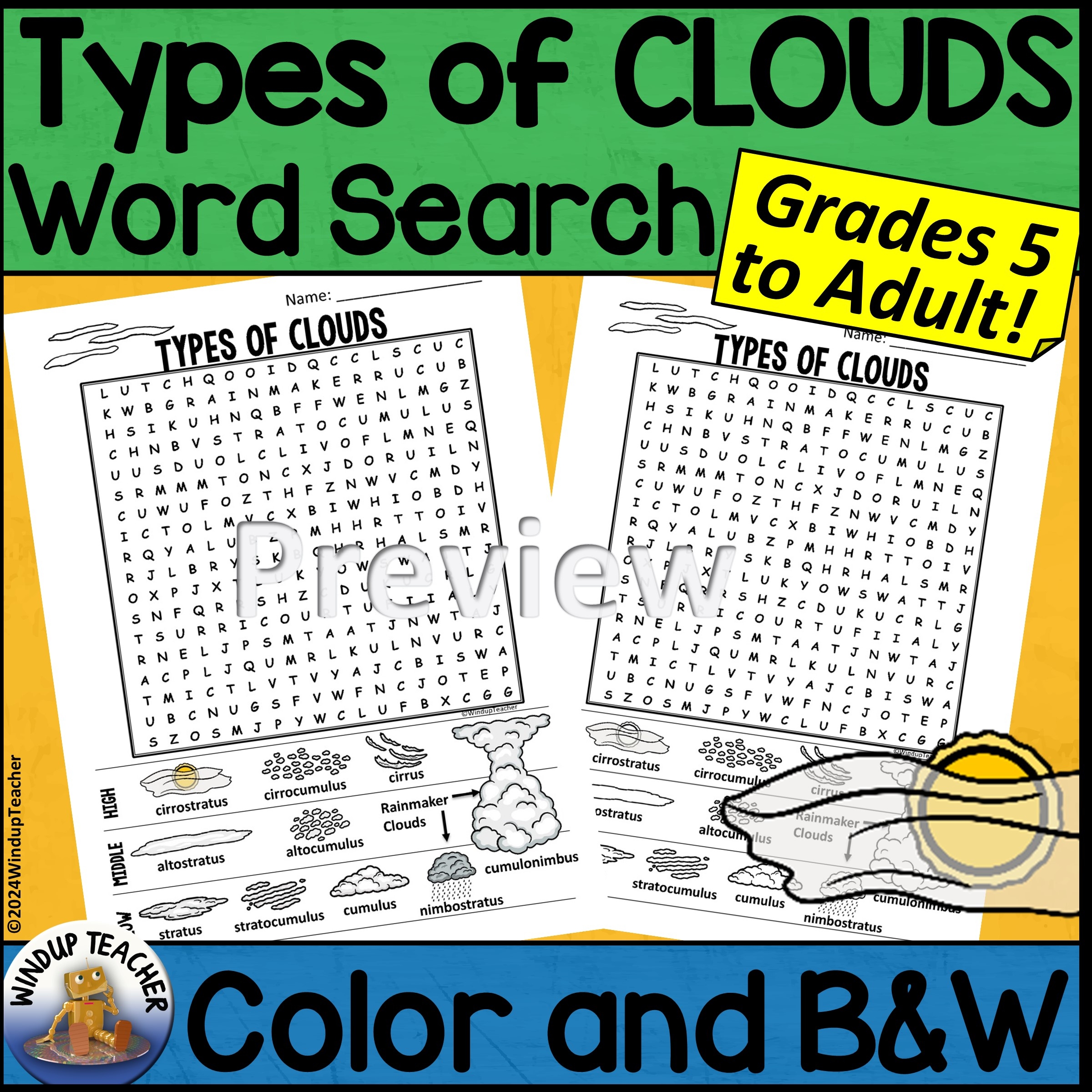 Cloud Types Formations Word Search Activity Hard For Grades 5 To Adult Made By Teachers