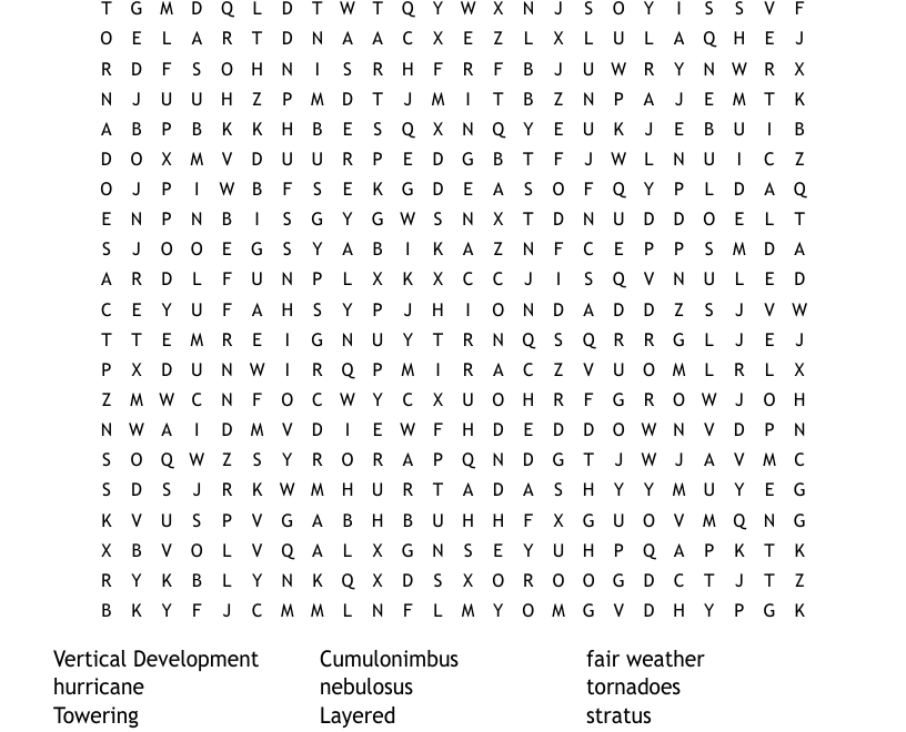 Clouds Word Search WordMint