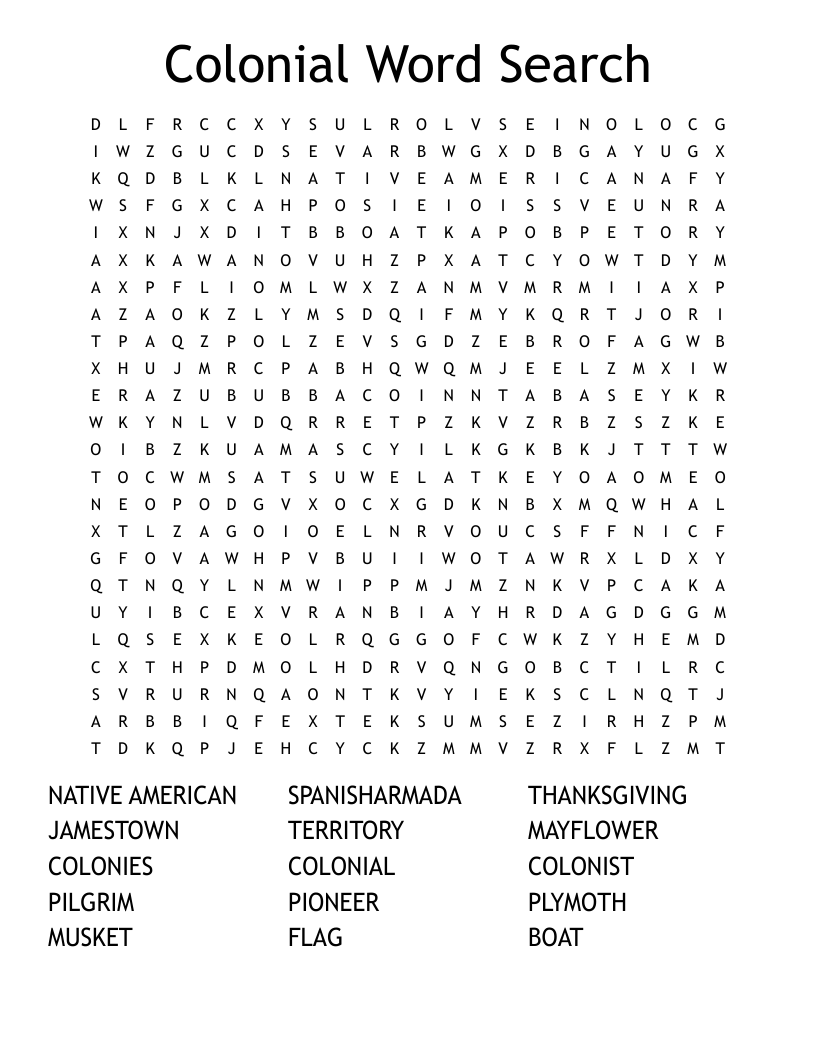 Colonial Word Search WordMint