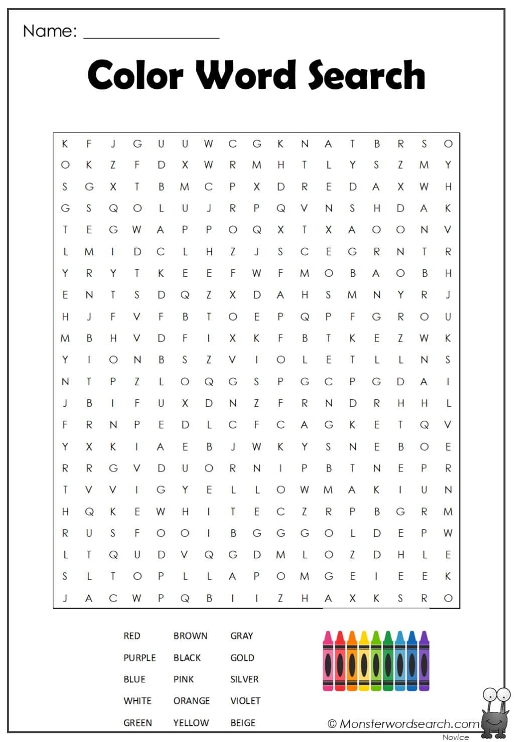 Free Printable Color Word Search