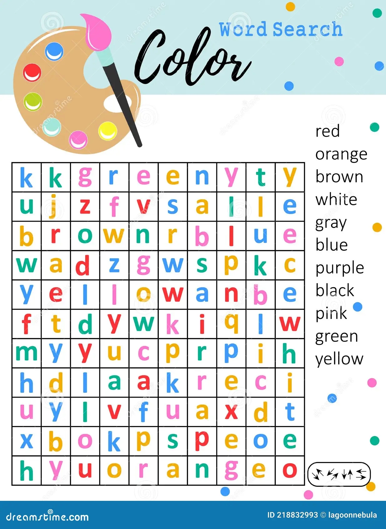 Color Word Search Puzzle Logic Game For Kids Colorful Printable Worksheet For Learning English Words Stock Vector Illustration Of Game Entertainment 218832993