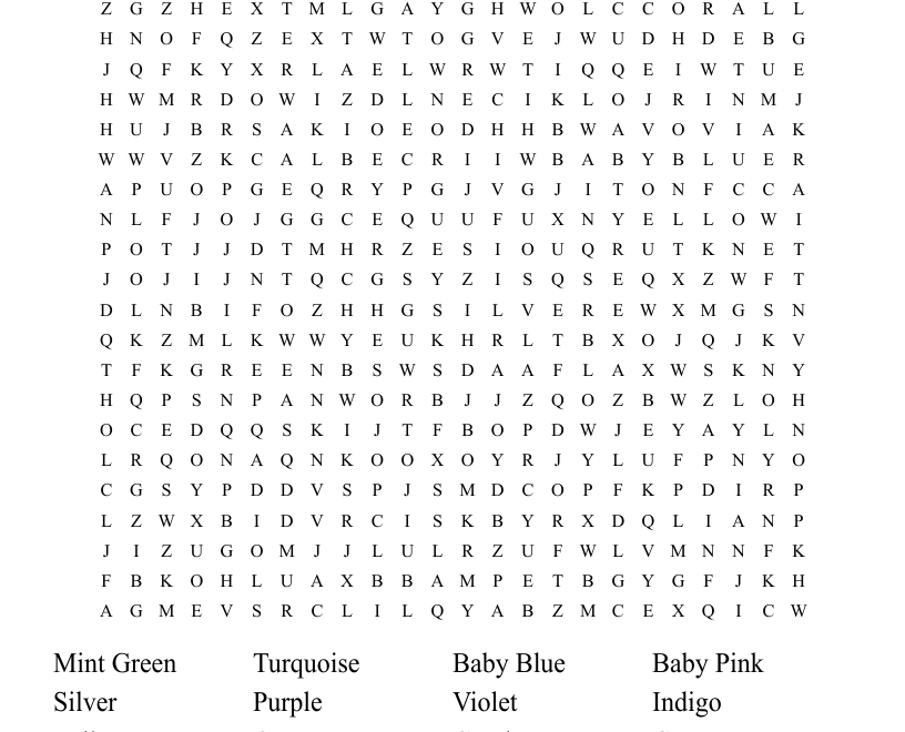 Colors Word Search WordMint