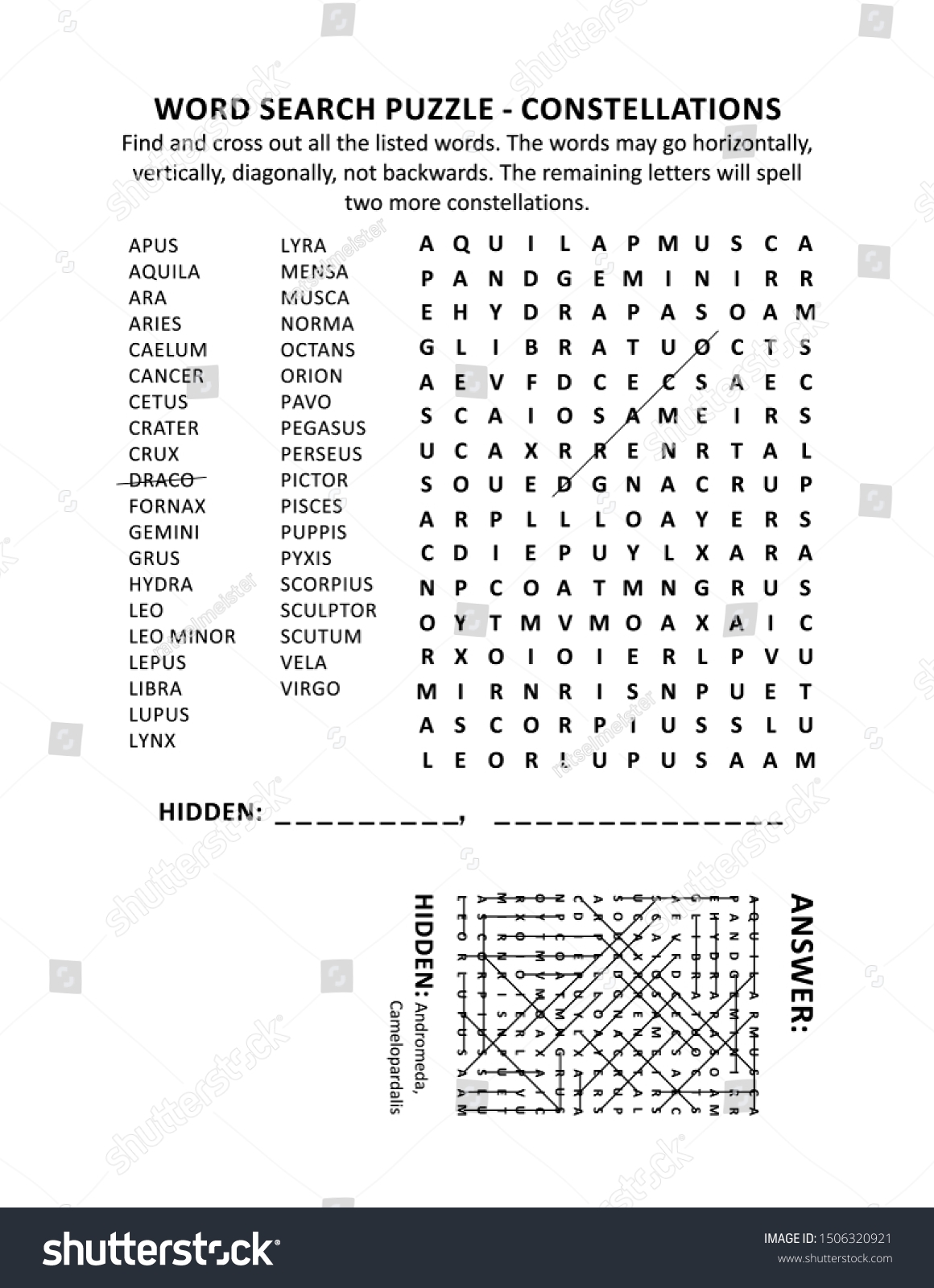 Constellations Word Search Puzzle Suitable Both Stock Illustration 1506320921 Shutterstock