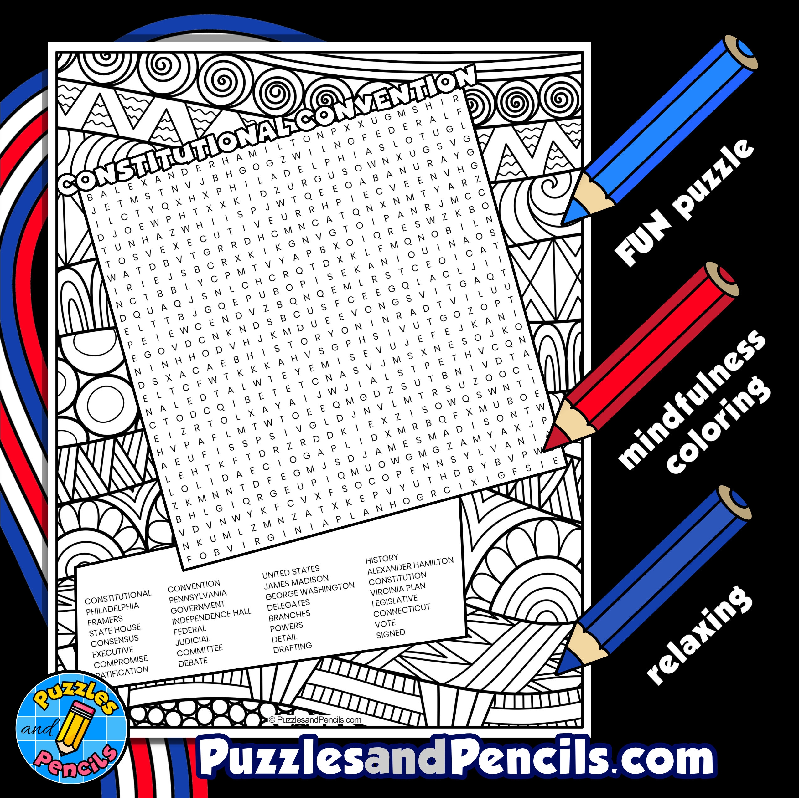 Constitutional Convention Word Search Puzzle With Coloring US History Wordsearch Made By Teachers