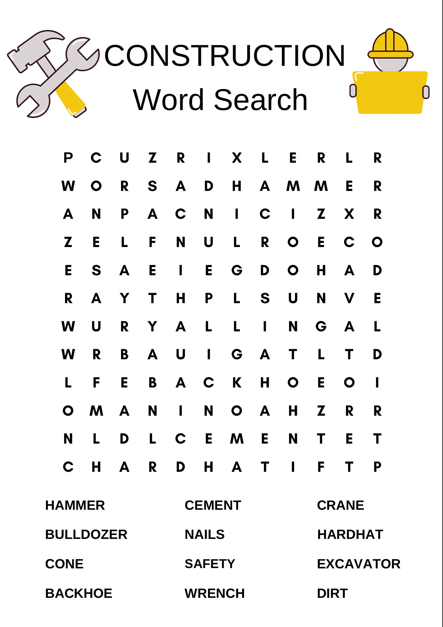Construction Word Search Instant Download Printable Construction Word Search PDF Construction Word Search Etsy