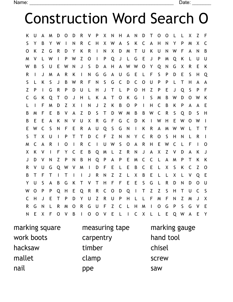 Construction Word Search O WordMint