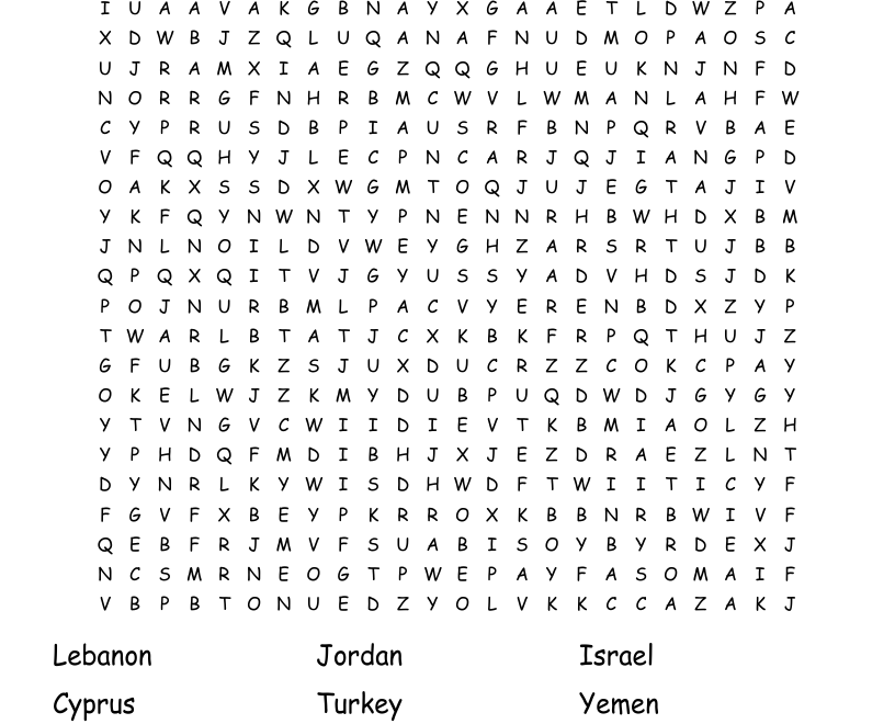 Countries Of The Middle East Word Search WordMint