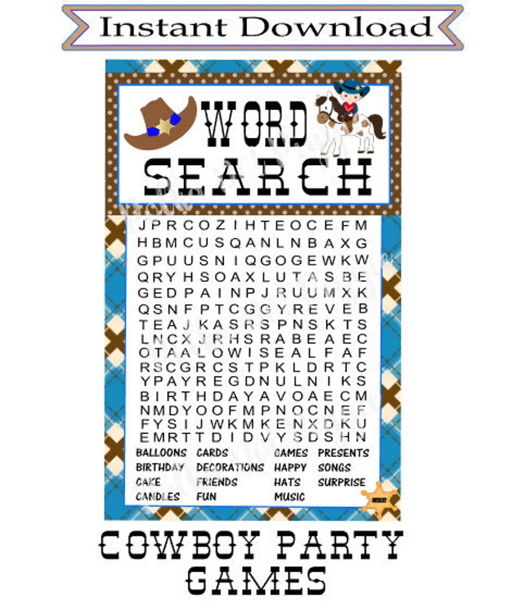 Cowboy Western Word Search Game Birthday Party Wedding Shower Baby Shower Instant Digital Printable Download Etsy
