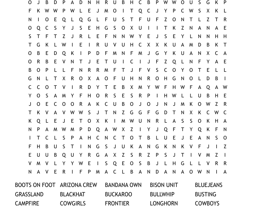Cowboys And The Wild West Word Search WordMint