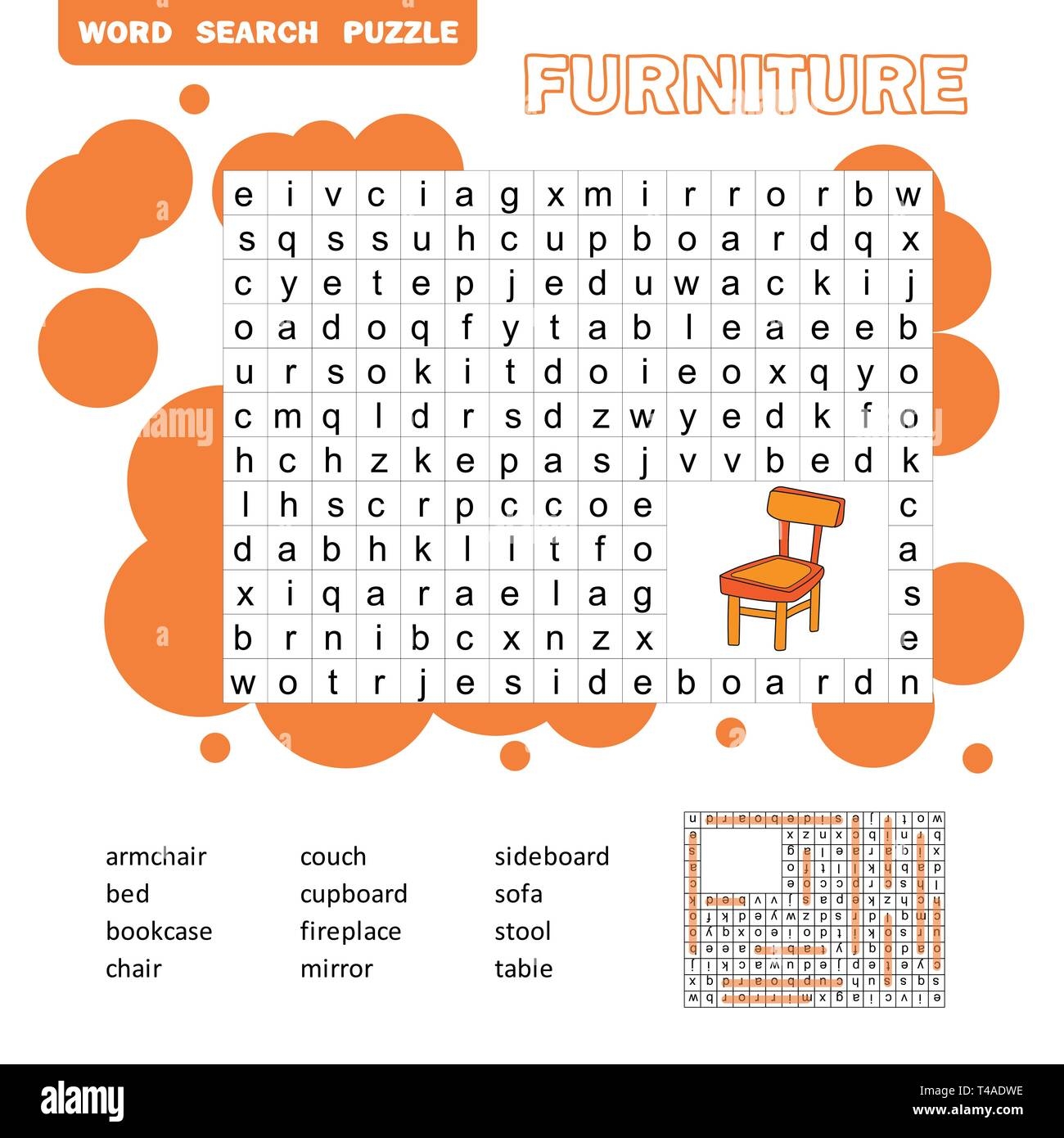 Crossword Living Room Furniture Learning English Words Word Search Puzzle Worksheet For Children Colorful Printable Version With Answer Stock Vector Image Art Alamy