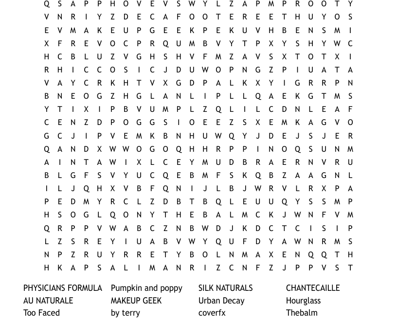 Cruelty Free Make up Products Word Search WordMint
