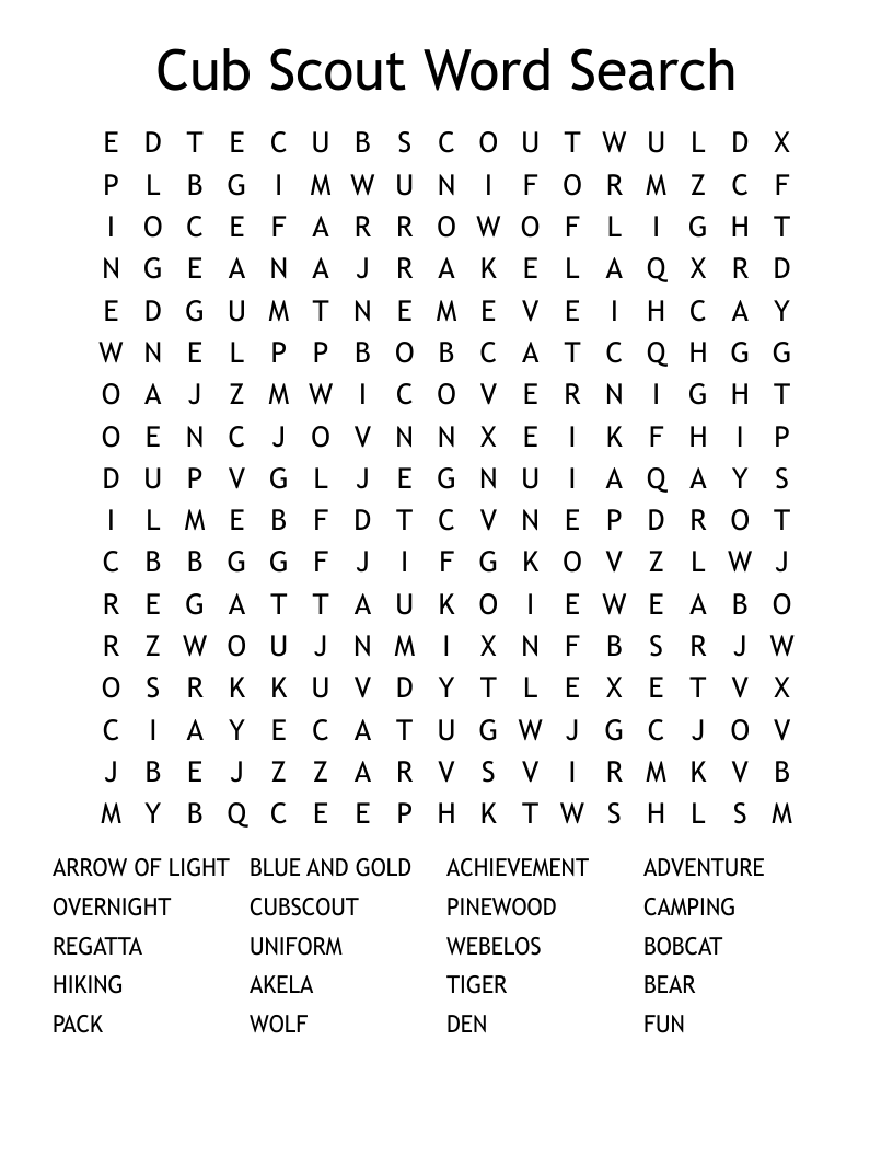 Cub Scout Word Search WordMint