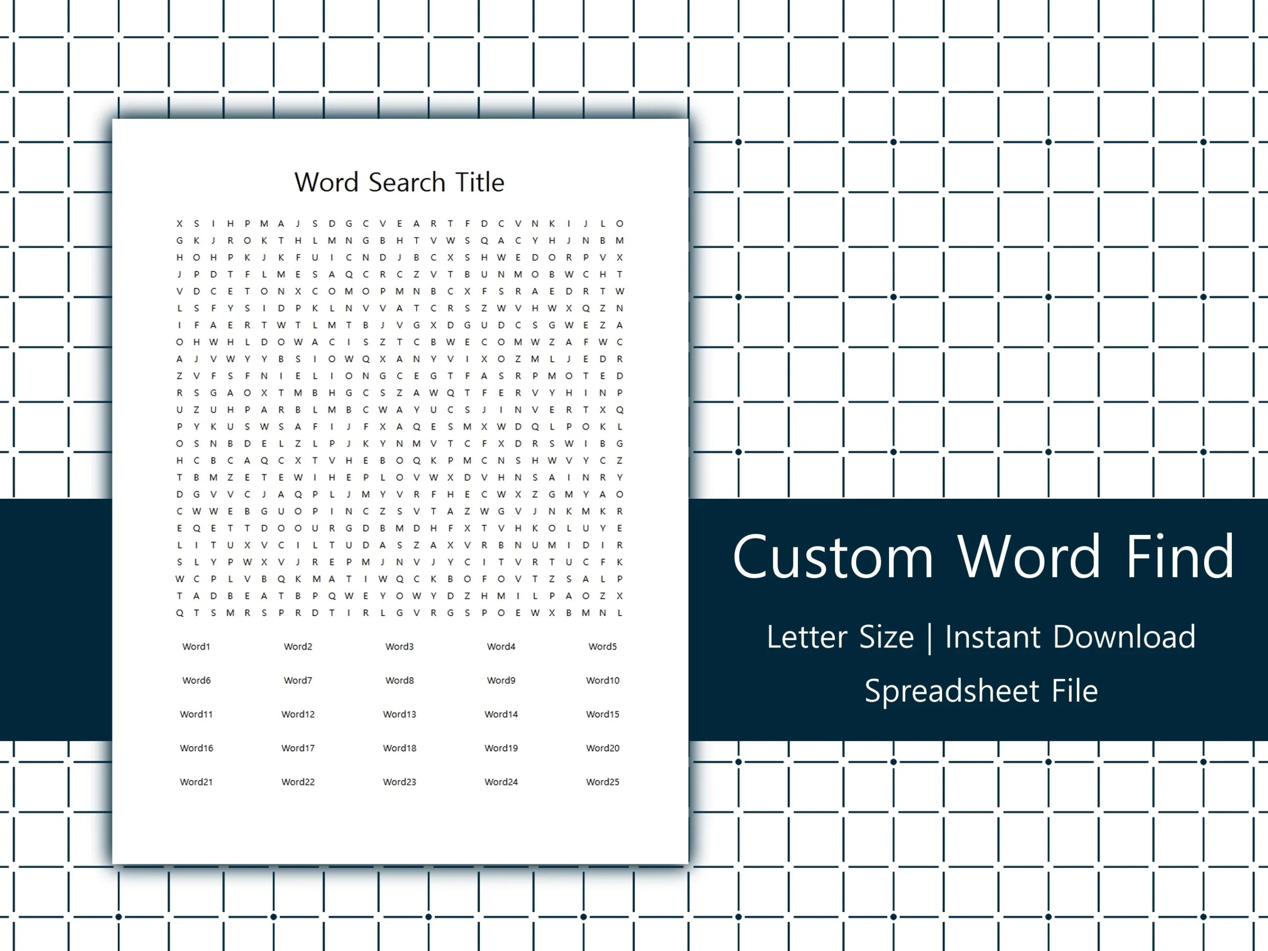 Custom Word Search Template Editable Spreadsheet Etsy