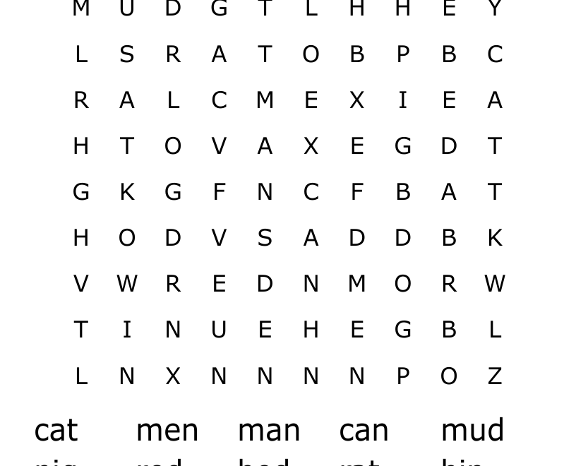 CVC Words Word Search WordMint
