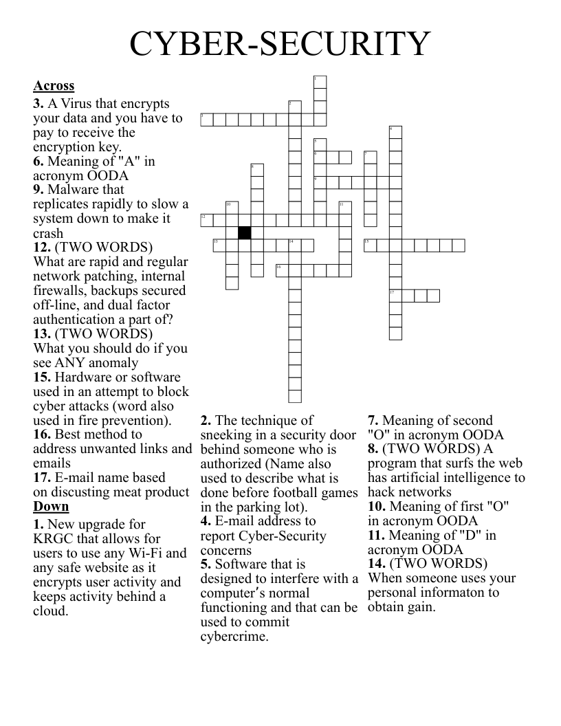 CYBER SECURITY Crossword WordMint