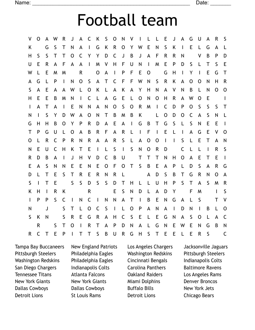 Dallas Cowboys Word Search WordMint