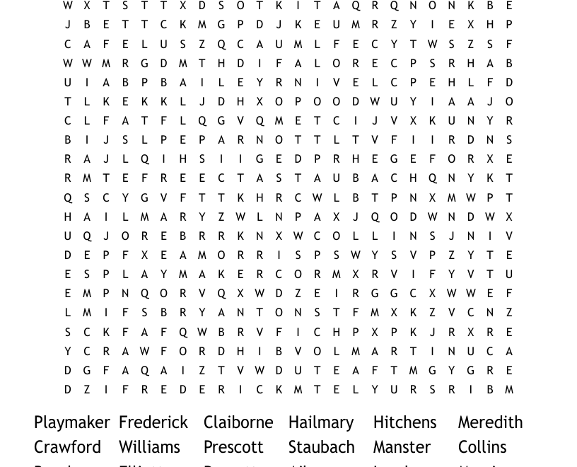 Dallas Cowboys Word Search WordMint