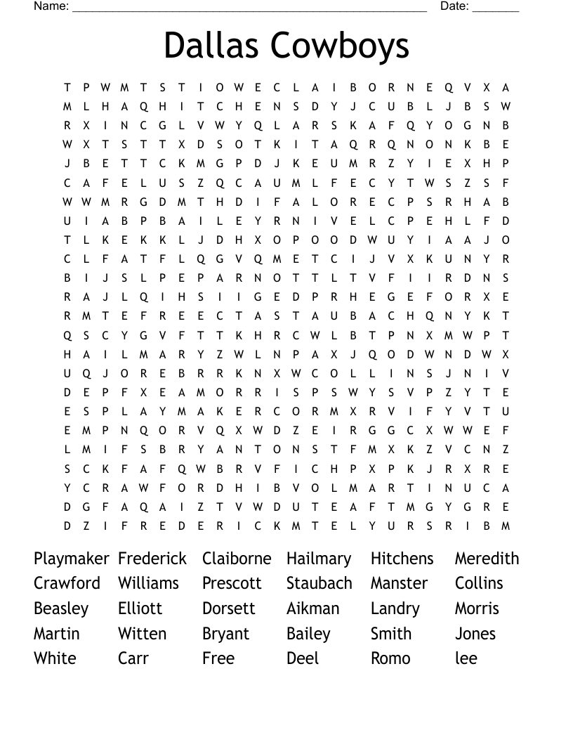 Dallas Cowboys Word Search WordMint