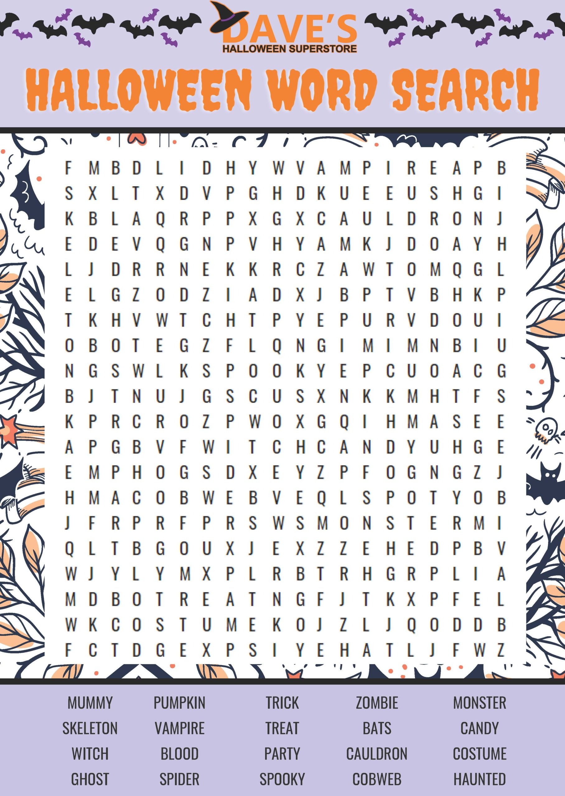 Free Printable Word Search Puzzles Halloween Answers