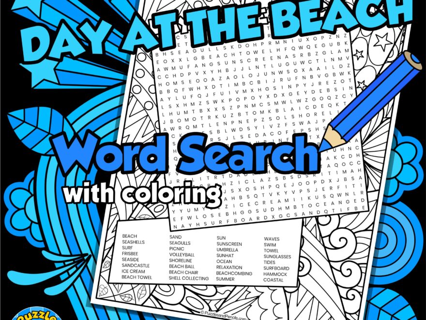 Day At The Beach Word Search Puzzle Activity With Coloring Summer Wordsearch Made By Teachers