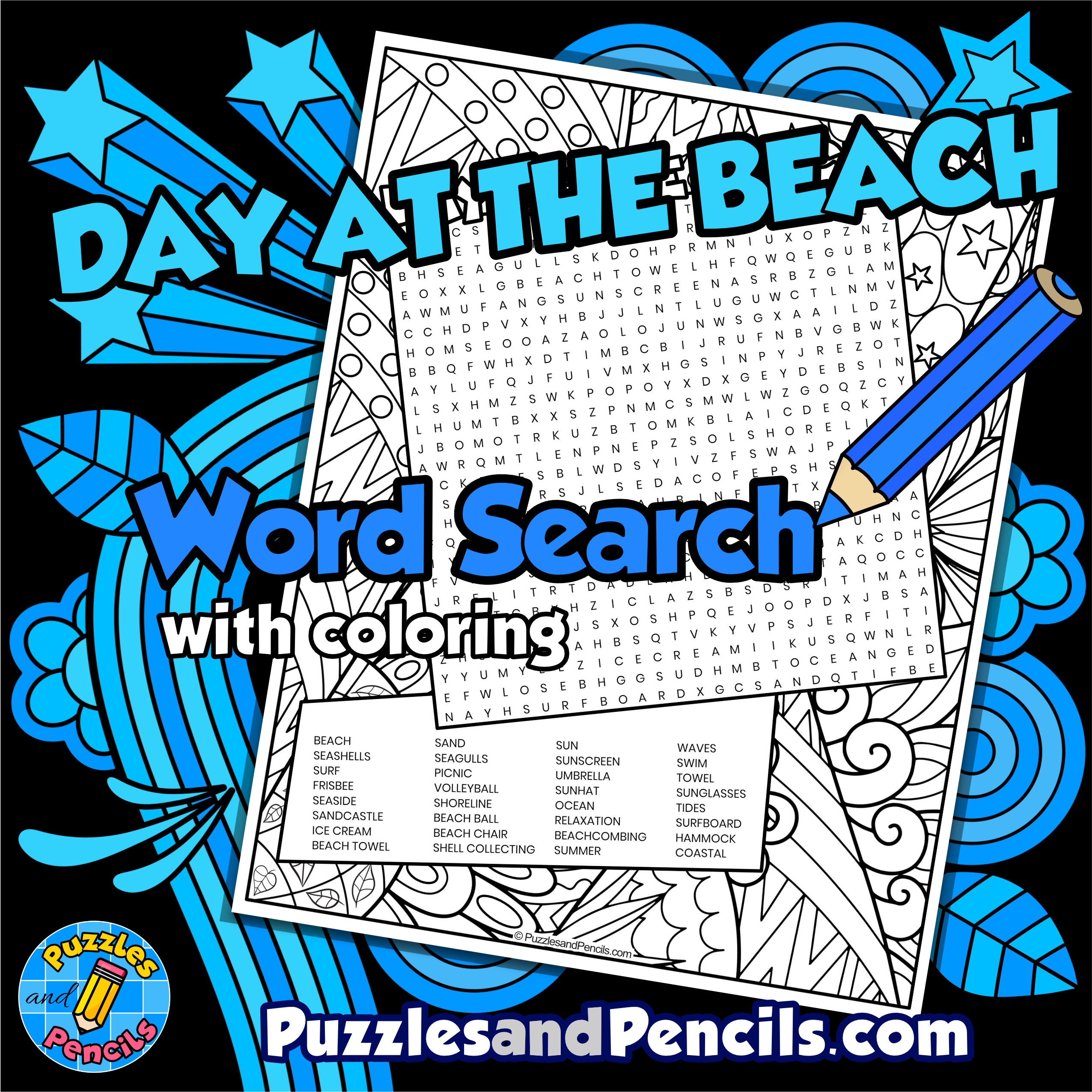 Day At The Beach Word Search Puzzle Activity With Coloring Summer Wordsearch Made By Teachers