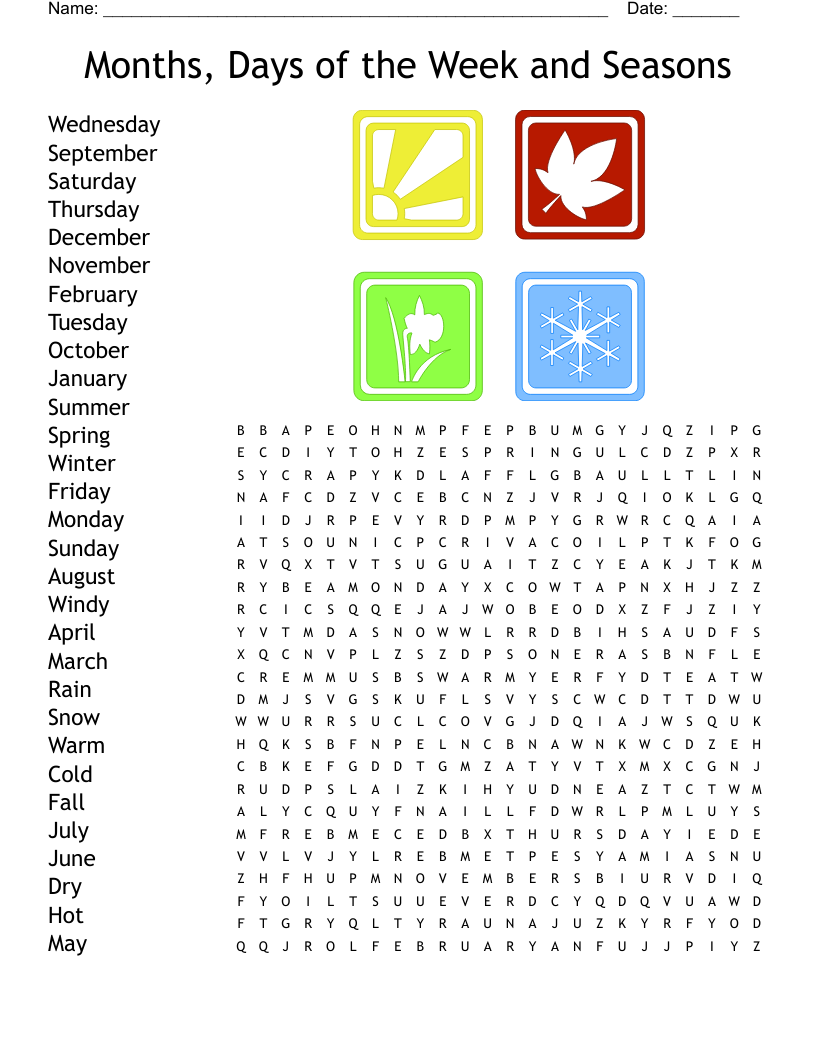 Days Of The Week And Months Of The Year Word Search WordMint