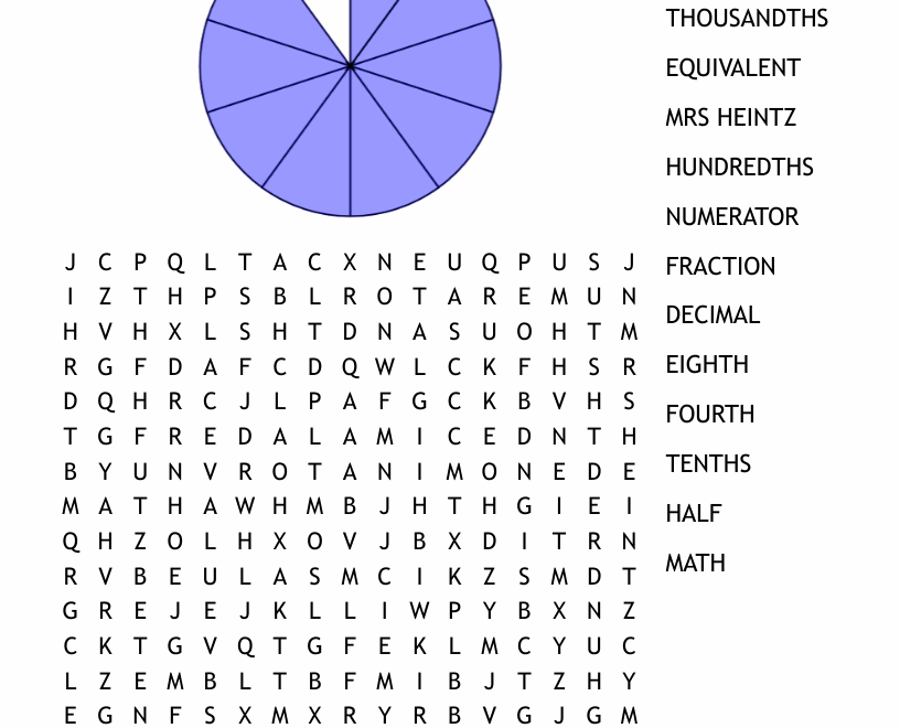 Decimals And Fractions Word Puzzle Word Search WordMint