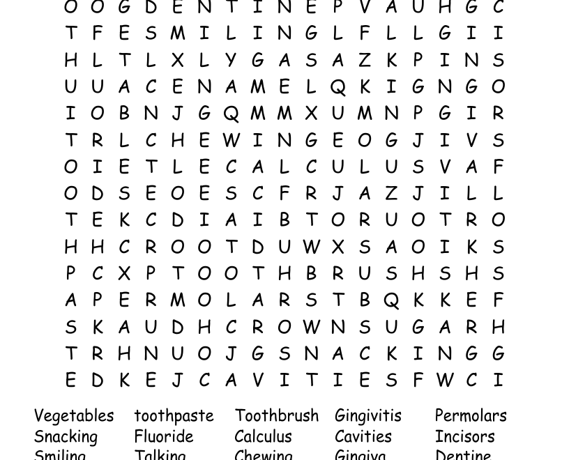 Dental Word Search WordMint