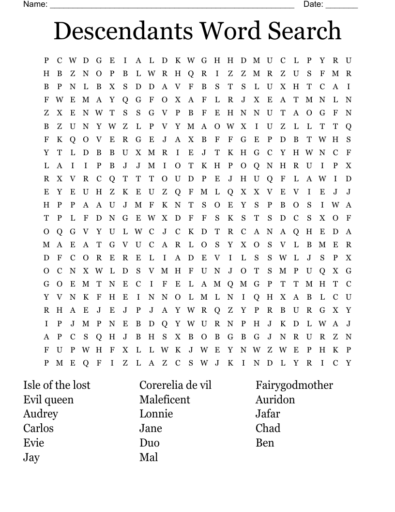 Descendants Word Search WordMint