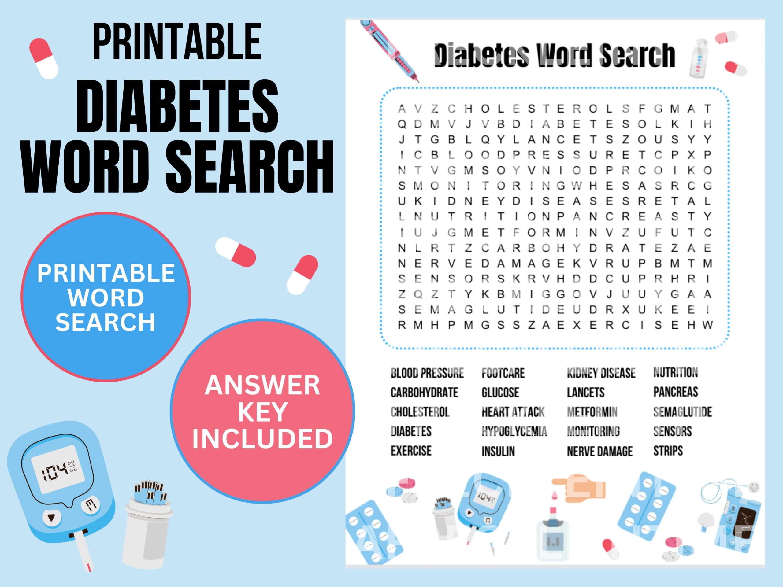 Diabetes Word Search Printable