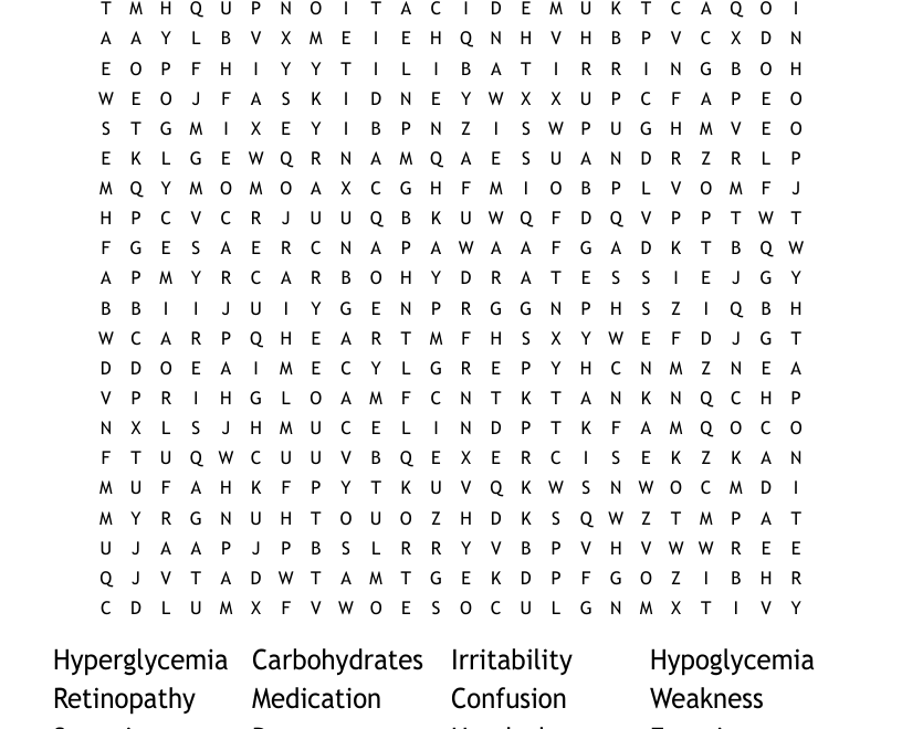 Diabetes Word Search WordMint