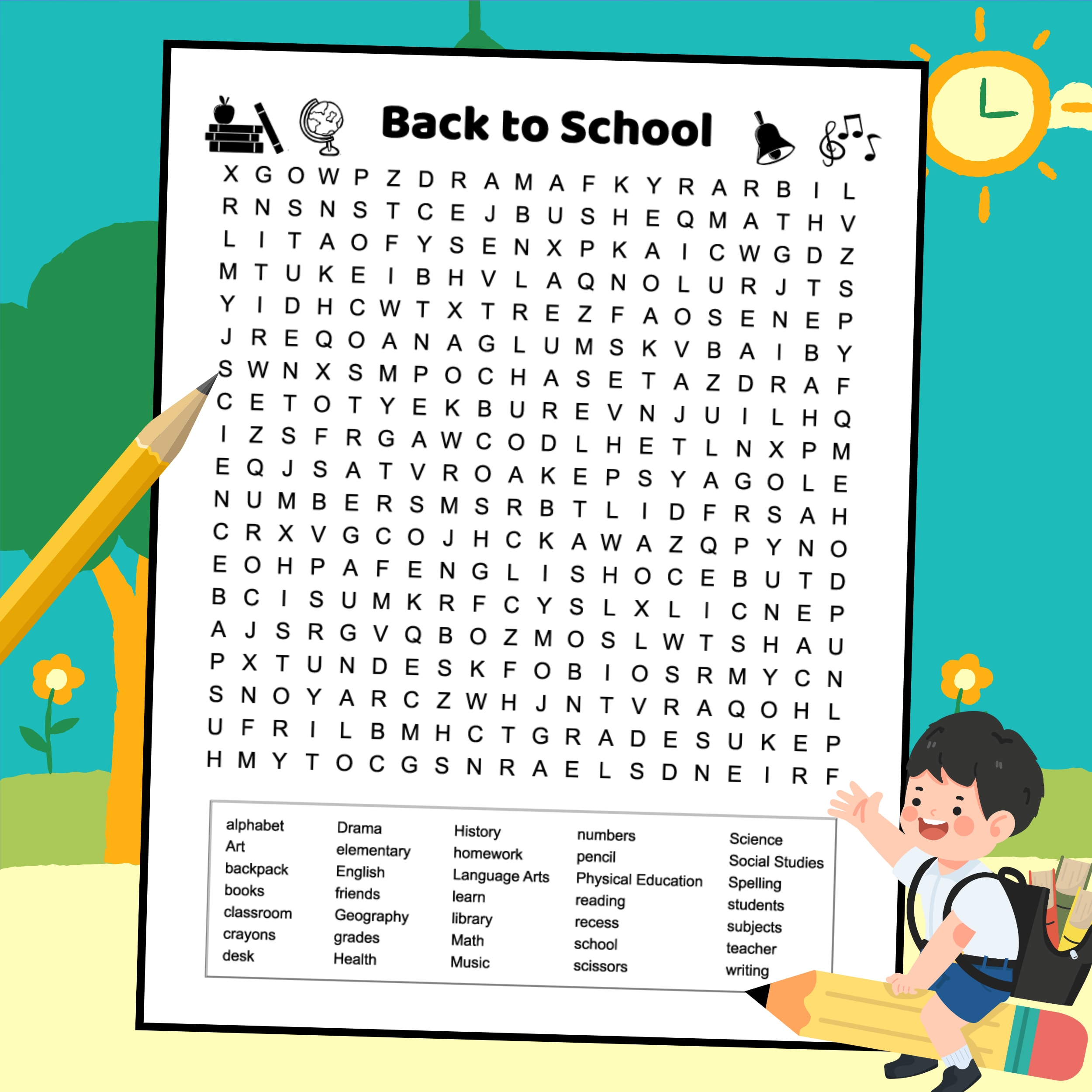 Difficult Back To School Word Search