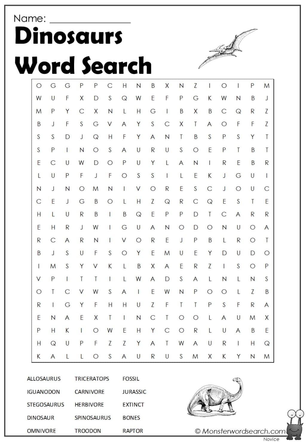 Extinct Animals Word Search Printable