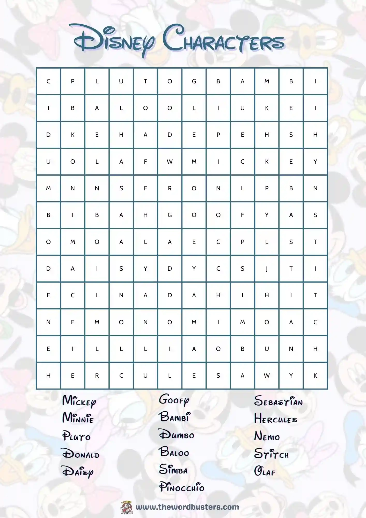 Disney Word Search Puzzle Printables For Kids