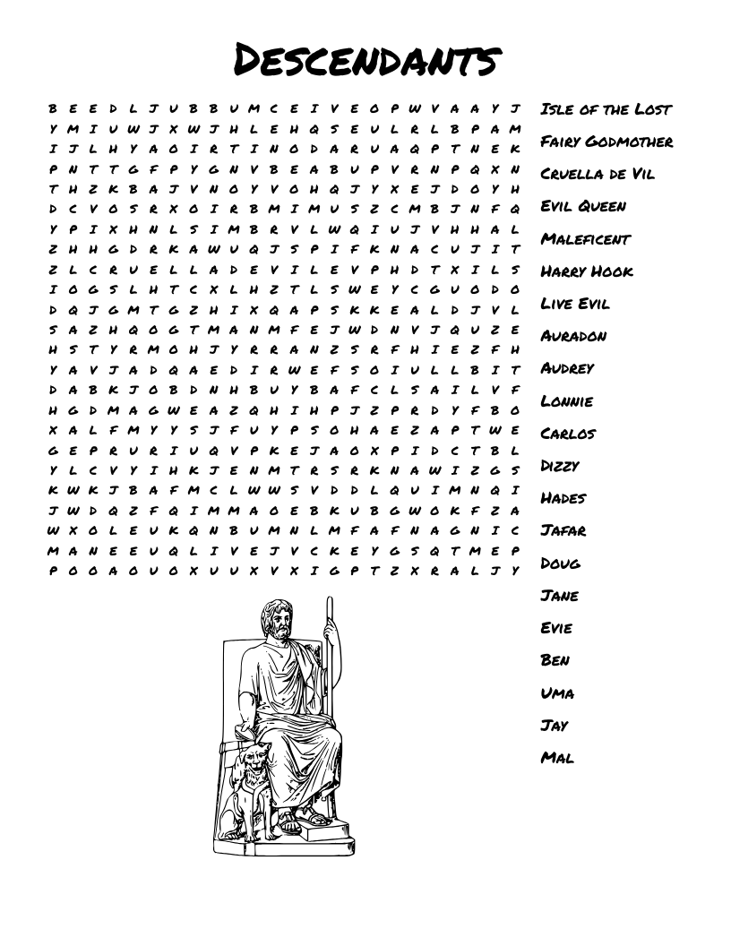 Disney Descendants Word Search WordMint