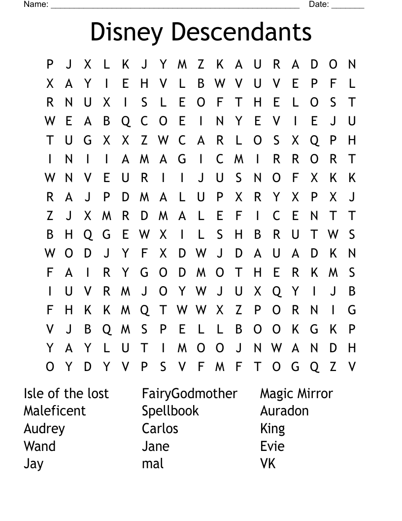 Disney Descendants Word Search WordMint