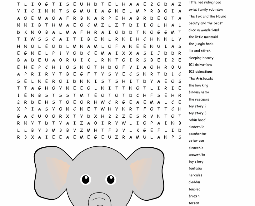 Disney Movies Word Search WordMint