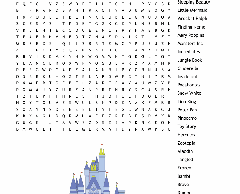 Disney Movies Word Search WordMint