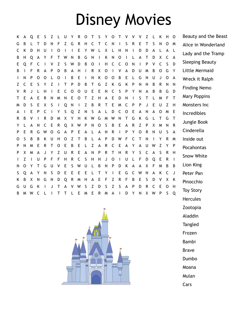 Disney Movies Word Search WordMint